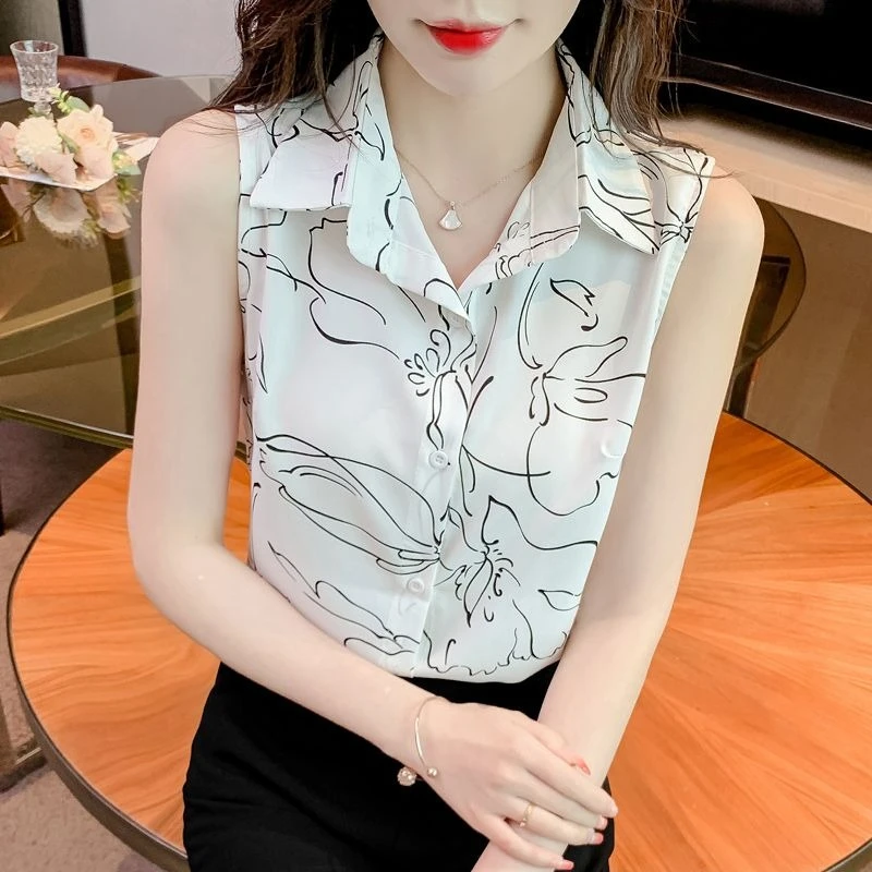 Women 2026 Summer Floral Chiffon Sleeveless Top Unique Design Tummy Control Slim Fit