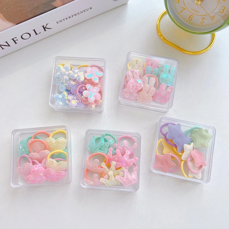 10Pcs/Set New Baby Girl Cute Colors Toddler Hairbands Ponytail Holder Children Soft Scrunchies Rubber Star Kids Hair Accessories