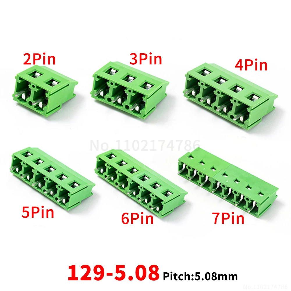 (5 pcs) 129 - 5.08mm screw-type terminal block PCB-mounted pluggable 2~10P modular 300V 15A 128 5.08