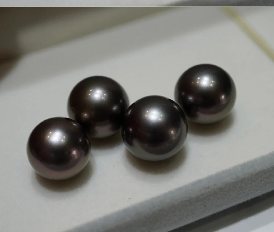 Elegant Pair of 14-15mm Natural  Sea Genuine Black Round Good Luste Loose Pearl  Jewelry  Earring