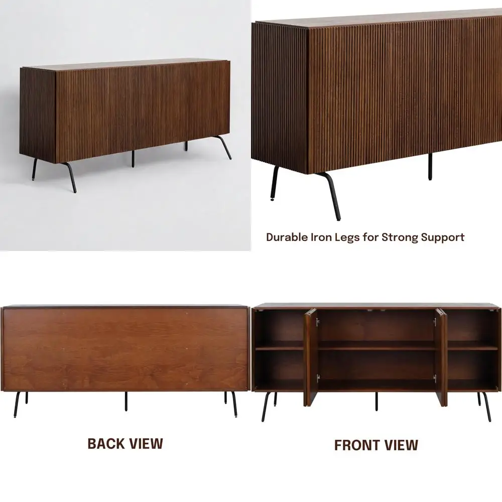 

Contemporary Sideboard with 4 Doors, Vertical Groove Buffet Cabinet, and Metal-legged Storage Cabinet for Living Room