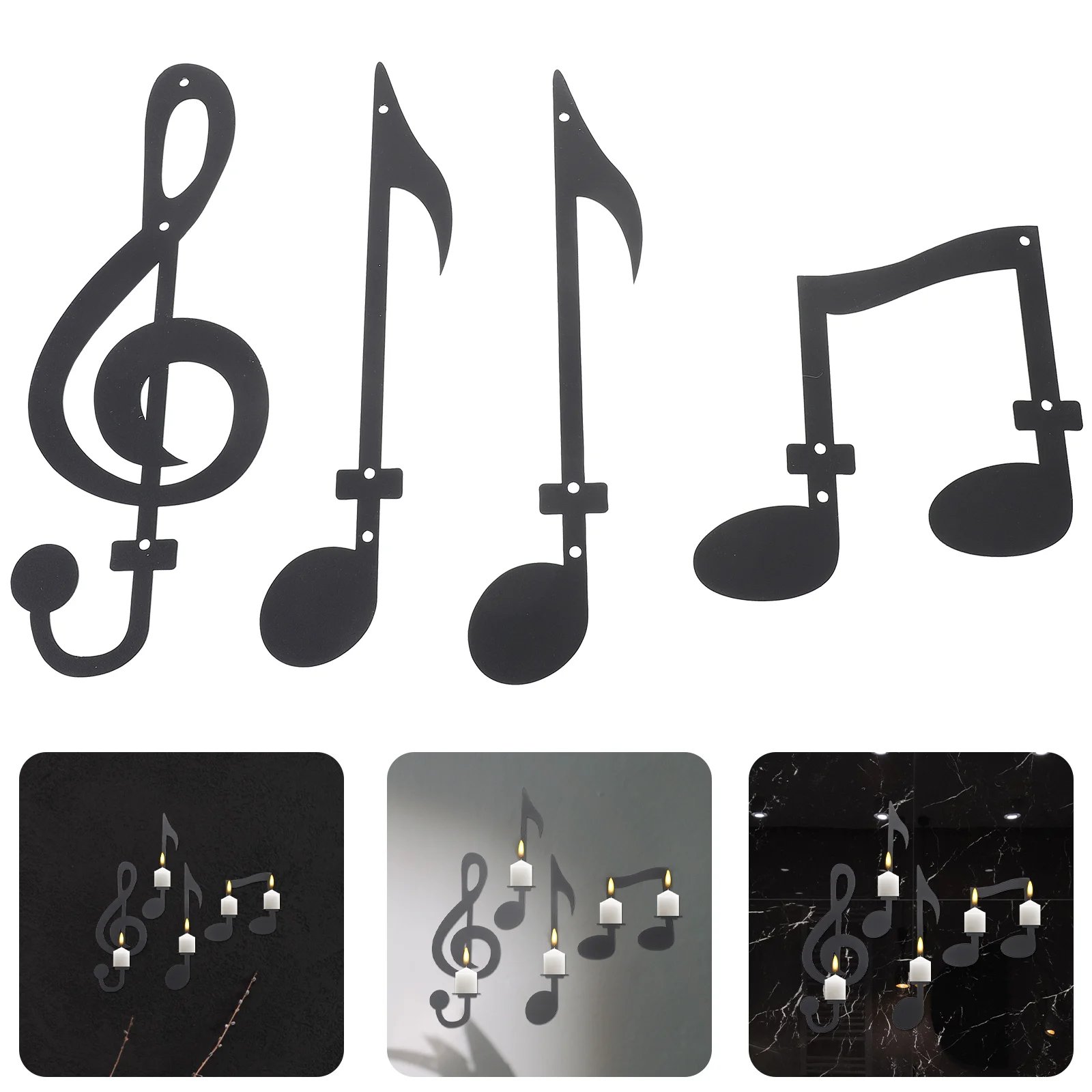 4 Pcs Wall Sconce Holder Light Birthday Present Music Notes Decor Metal Mounted Black Sticks Holders