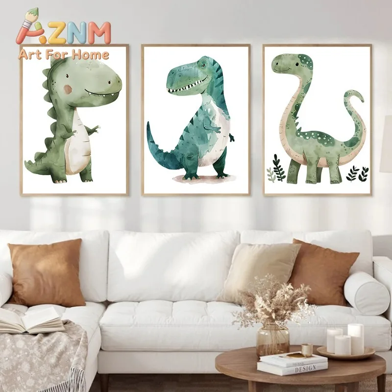1pc framless Canvas Painting Cartoon Dinosaur Triceratops T-rex Nursery Wall Art Canvas Painting  Posters and Prints Pictures Ba