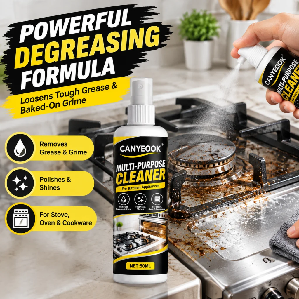 CANYEOOK 50ml Heavy Duty Kitchen Cleaner, Cuts Through Stubborn Grease & Baked-On Grime, Polishes Stoves, Ovens & Cooktops