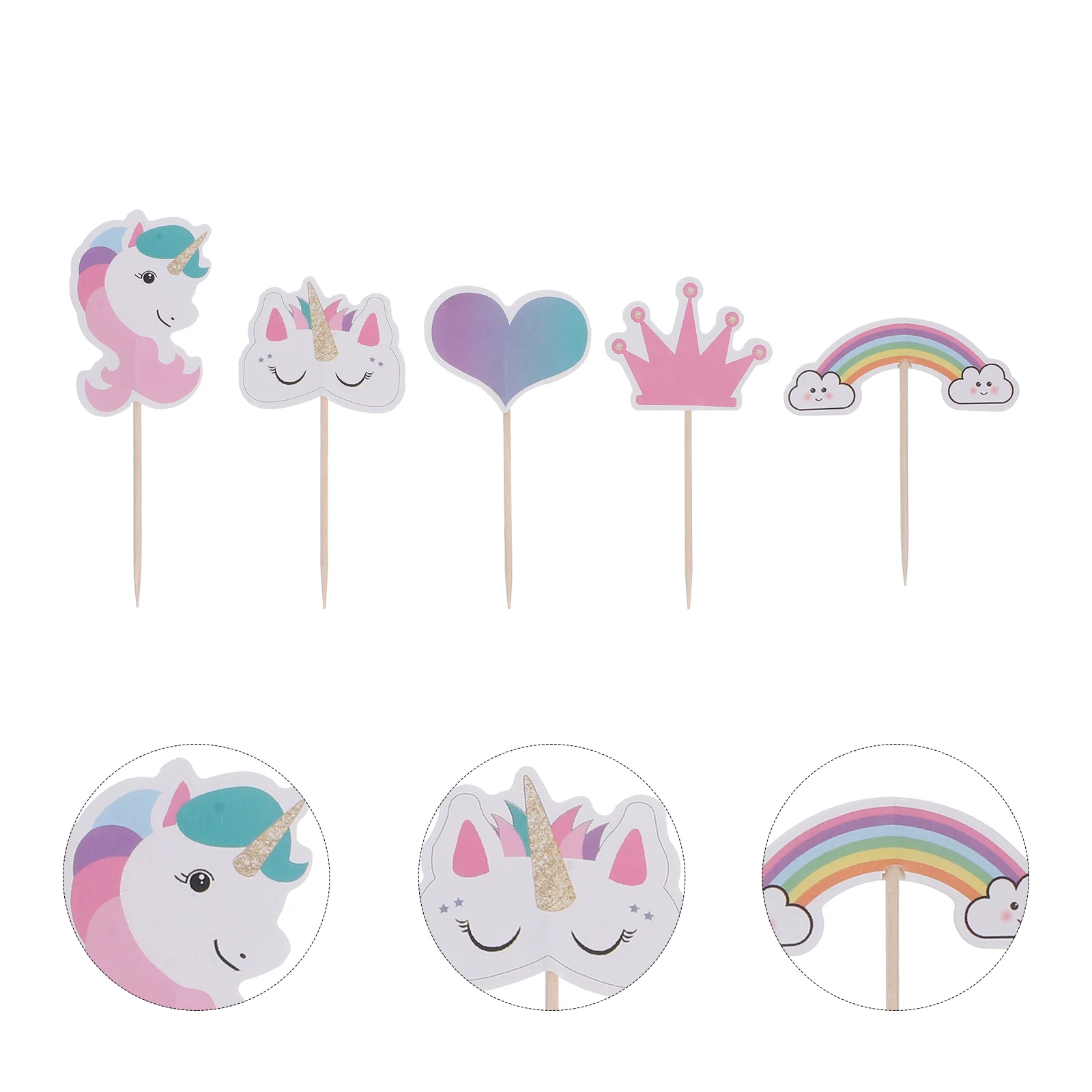 

24 Pcs Cake Toppers Decorative Paper Picks For Birthday Party Child Kids Rainbow Festive Supplies Cake Decorating