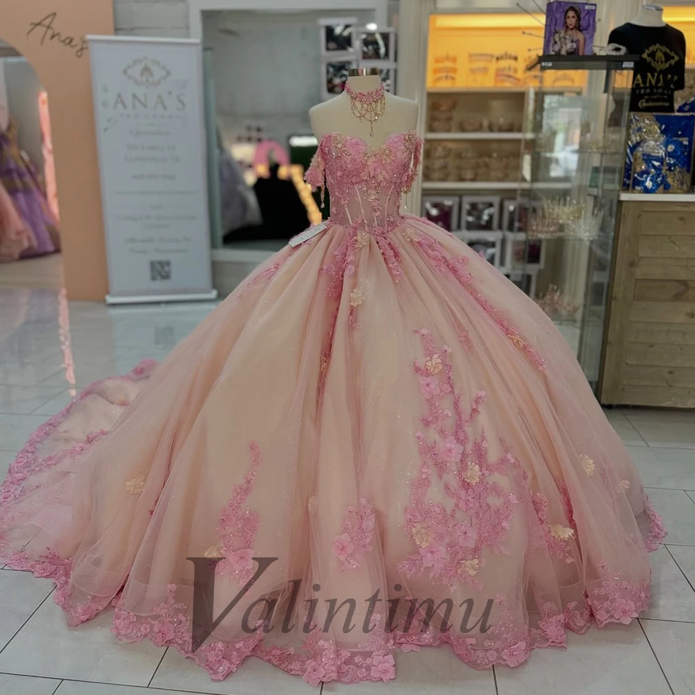 Valintimu Elegant Sweetheart Quinceanera Dress for Girl Lace Appliques Off the Shoulder Corset Robe Quinceanera Rouge Customized