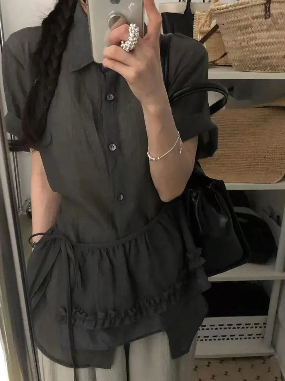 Slimming Effect Summer Design Ba Strap irt Women's Faion + Earlet Lace Curtain Set ort Sve  Collar Regular Fit