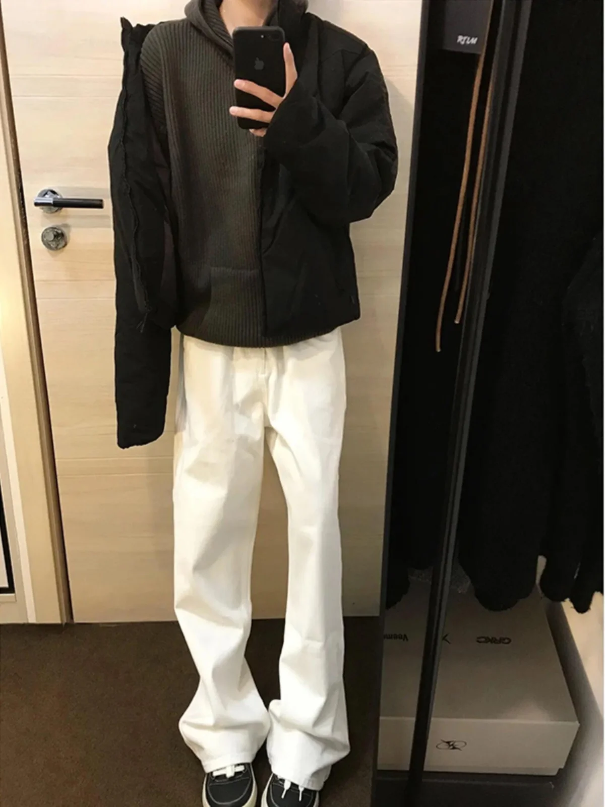 

Cleanfit White Knife Straight Leg Jeans Men's High Street Sle Slimming Flared Pants Spring Collection Youth Faion