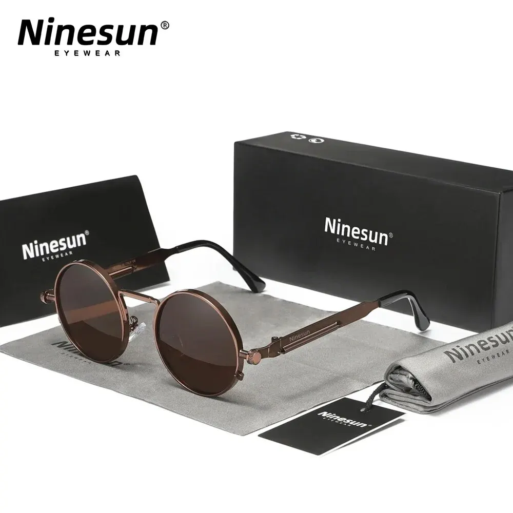 Ninesun Brand Polarized Men Women Sunglasses UV400 Gothic Steampunk Style Male Round Eyewear Alloy Frame Fashion Sun Glasses