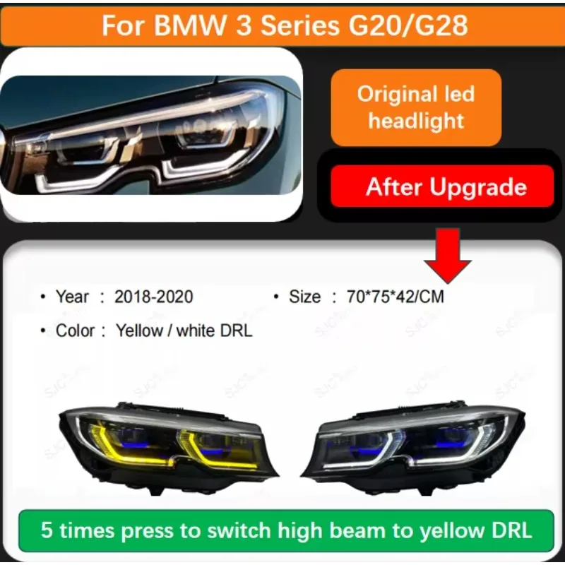 Yellow White Dual Color LED Headlights for 3 Series G20 G28 19-22 Plug & Play Laser Headlamp New Style