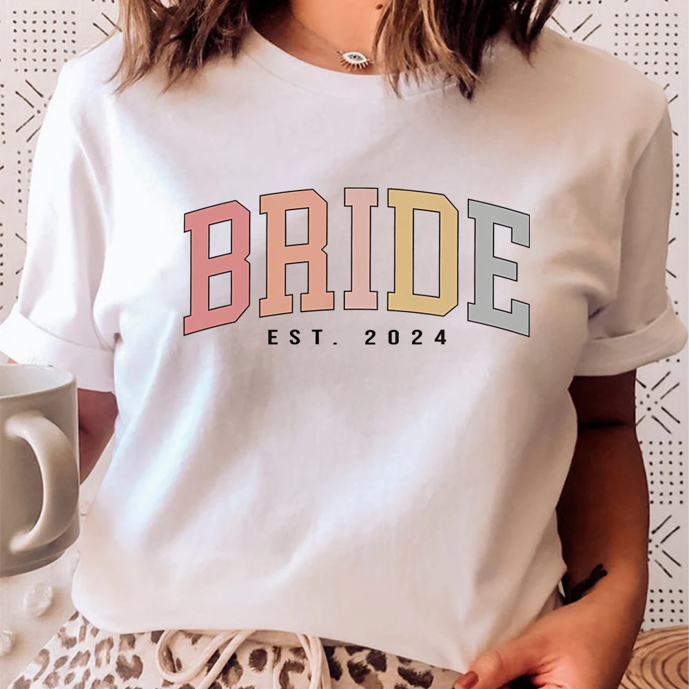 Bride Est 2024 T Shirt Varsity Bride-to-be Shirt Future Bride Tshirt Bachelorette T Shirts Shirt for Bridal Party