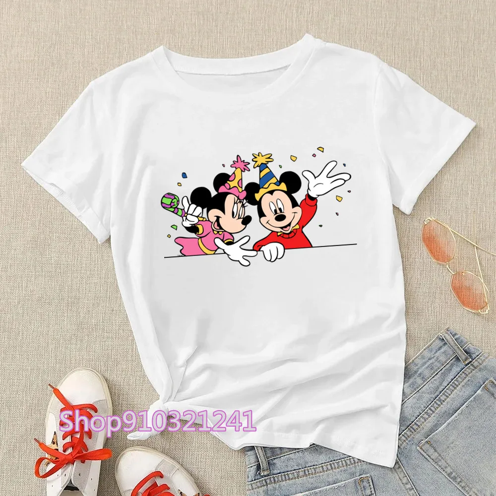 Mickey T Shirts Party Graphic Cute Minnie T-Shirts for Girls Women Cartoon Happy Birthday Printing Fashion Womens Clothing