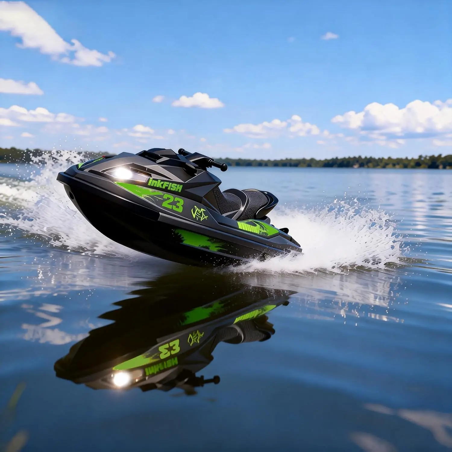 Remote Control Jet Racing Boat – High-Speed 20km/h Motorboat Watercraft with LED Lights, 7.4V 2000mAh Dual Batteries, for Beginners Ages 14+ in Lake & Pool, Green