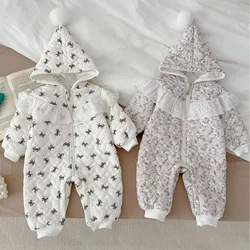 Winter Baby Jumpsuit Thickened Warm Baby Romper Hooded Crawling Suit Princess Hundred Day Girls Cotton Bodysuits One-Pieces