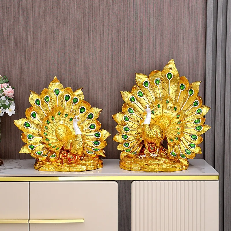 New Chinese-style decorations, auspicious peacock ornaments, living room TV cabinet entrance