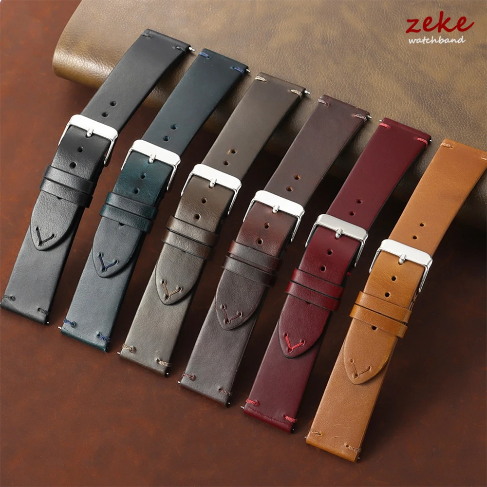 Vintage Oil Wax Leather Watchband 18mm 19mm 20mm 21mm 22mm 24mm Universal Stitching Cowhide Strap for Seiko for Omega Watch Band