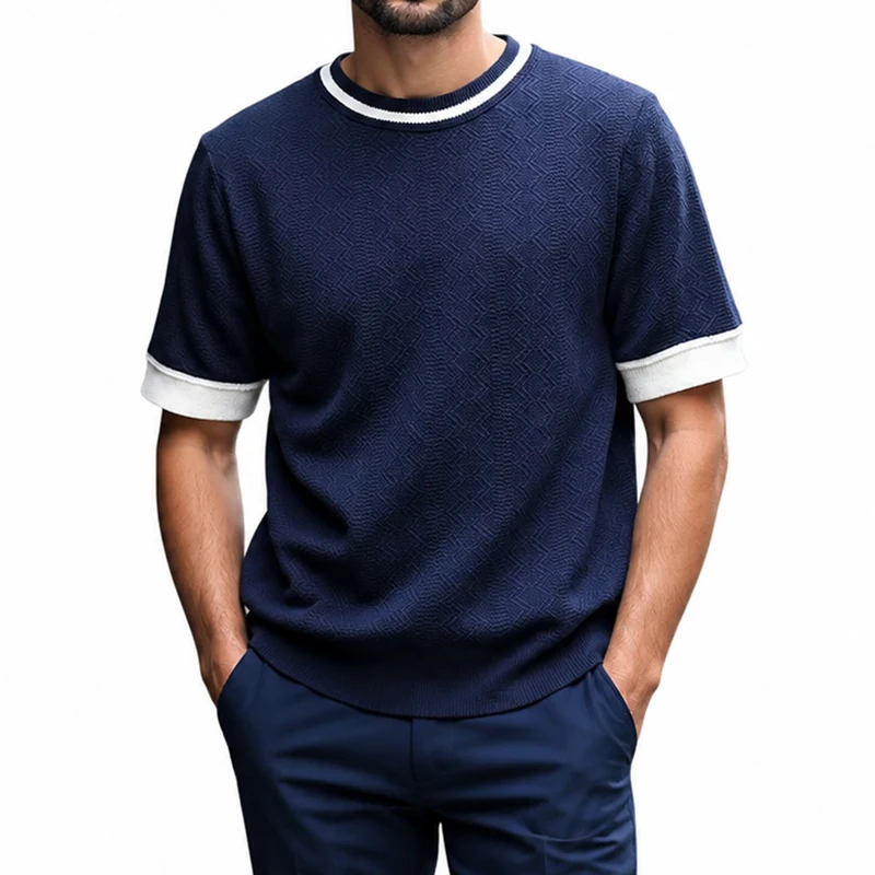 

Men's Short Sleeve Knit T Shirt Casual Summer Knitwear Crew Neck Lightweight Knit Sweater Pullover Top