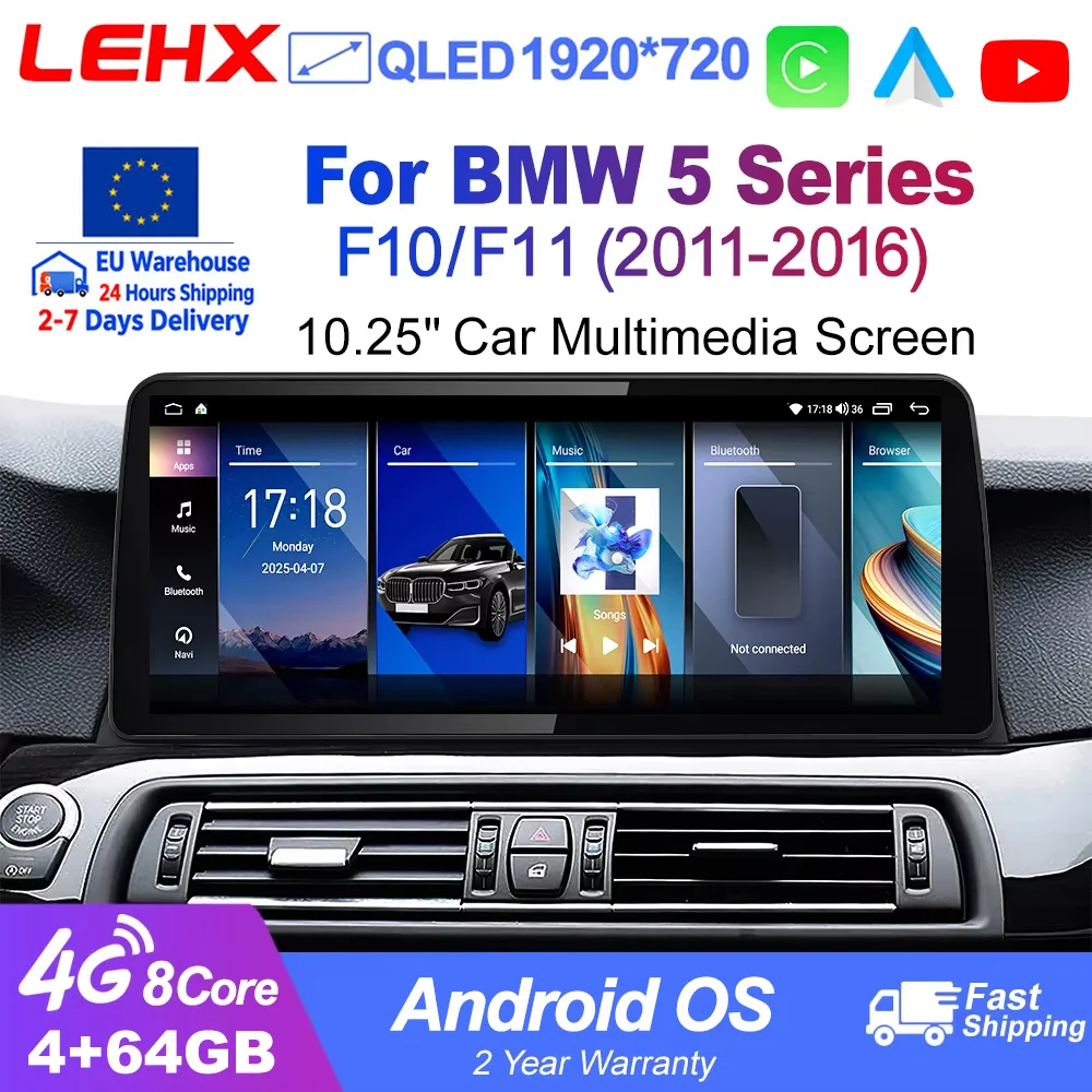 LEHX 8Core 4G DSP Sistema operativo Android, sistema multimediale per auto con CarPlay wireless e Android Auto per BMW Serie 5 F10 F11 CIC NBT, autoradio con WIFI, GPS, autoradio audio