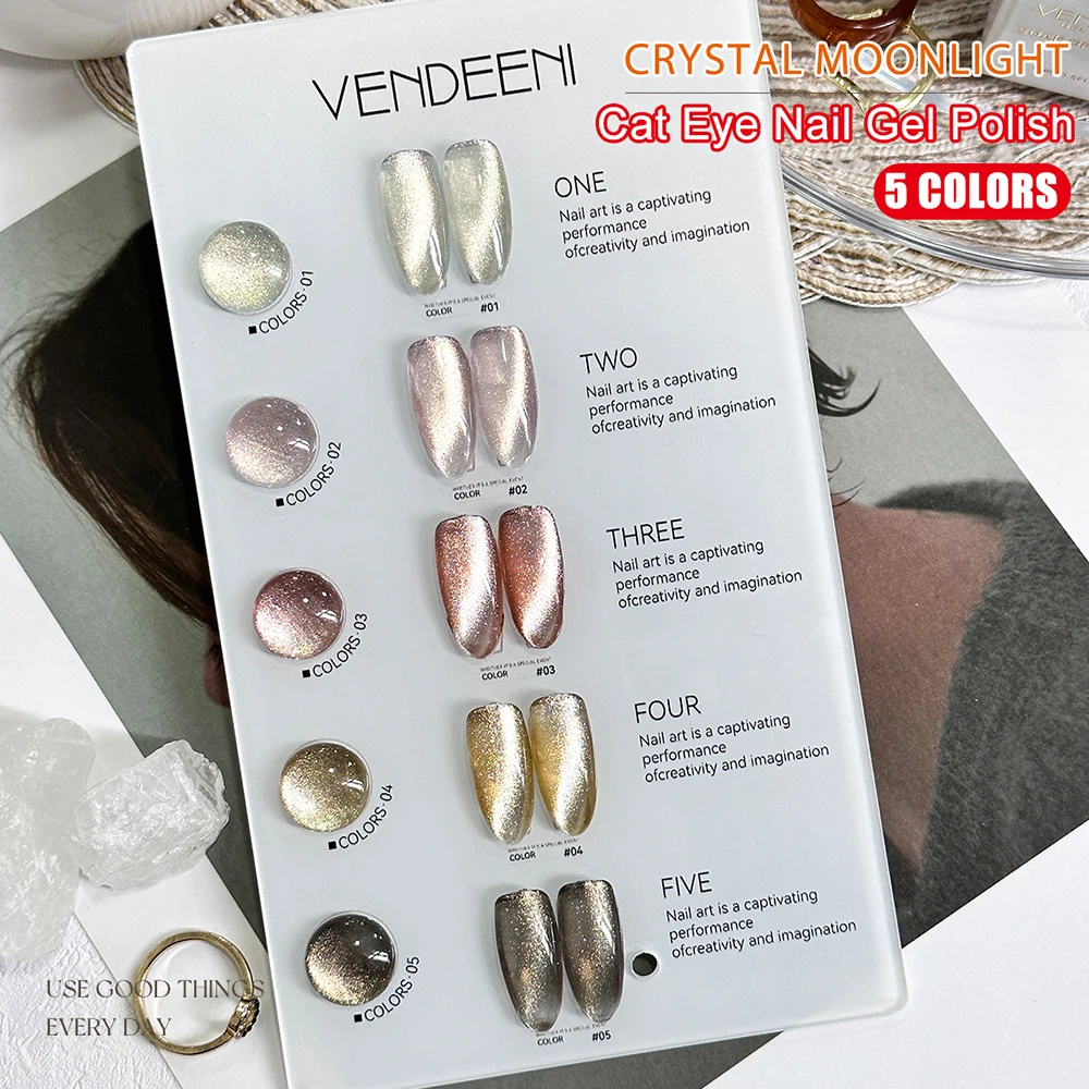 Vendeeni 5 Farben Kristall-Katzenaugen-Gel-Nagellack-Set Magnetischer UV-Soak-Off-Gel-Lack Katzenaugen-Nagelkunst-Gel-Lack mit Display – Detail 8