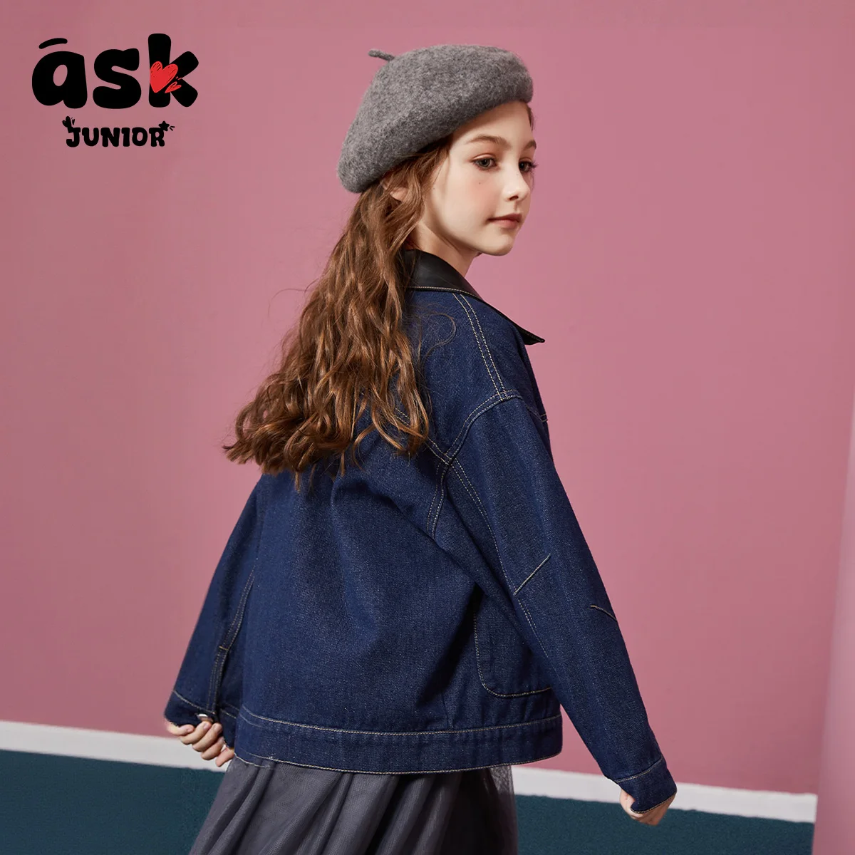 اسأل الأطفال الصغار في منتصف العمر الفتيات الزرقاء الربيع والخريف الجلود طوق عارضة الرجعية المياه في سن المراهقة الدنيم سترة #3