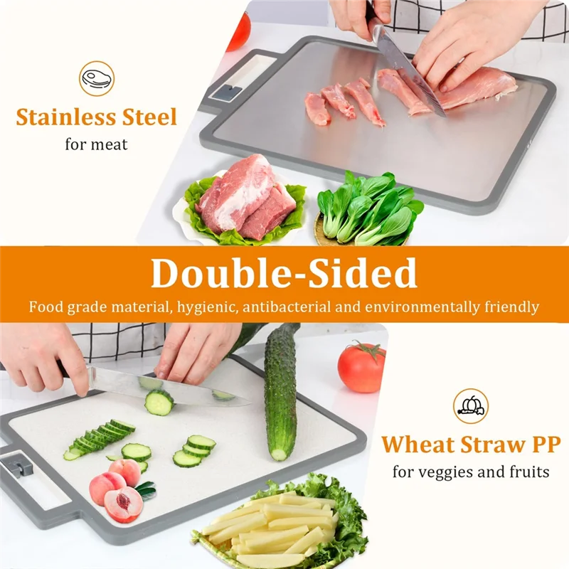 ABVA-Non-Toxic Antibacterial 2 In 1 Stainless Steel Cutting Board Food Grade For Kitchen Gadgets For Kitchen 1 PCS