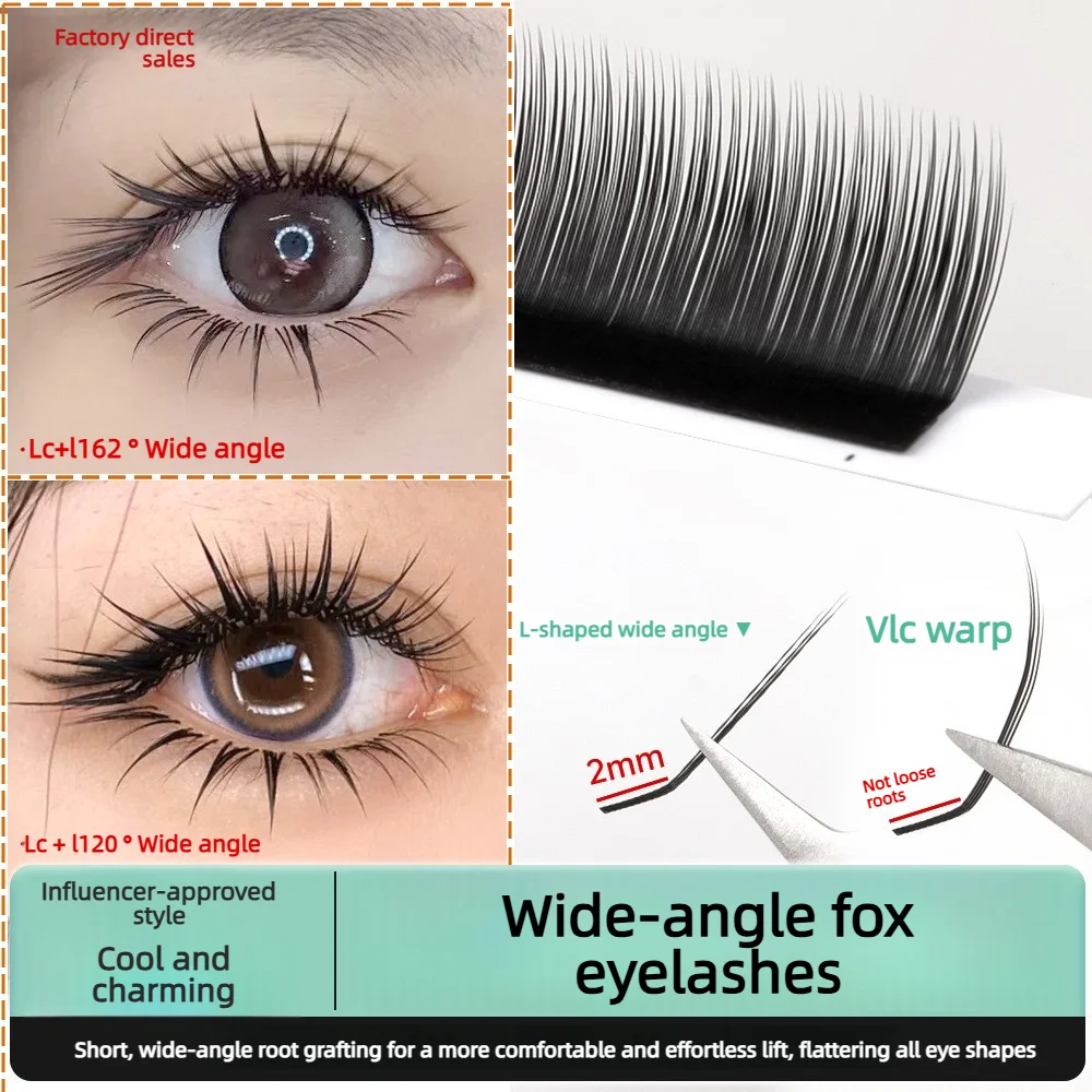 LC Fox Series Camellia Lash Extensions L-Shaped Wide Angle Matte Soft No Root Scatter Comic Cat Snake Style Eyelash Extensions