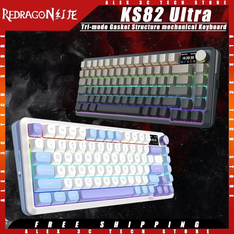 REDRAGON KS82 ультра-трехрежимная беспроводная клавиатура с горячей заменой прокладки, TFT-экран, RGB Подгоняемая игровая клавиатура для ПК