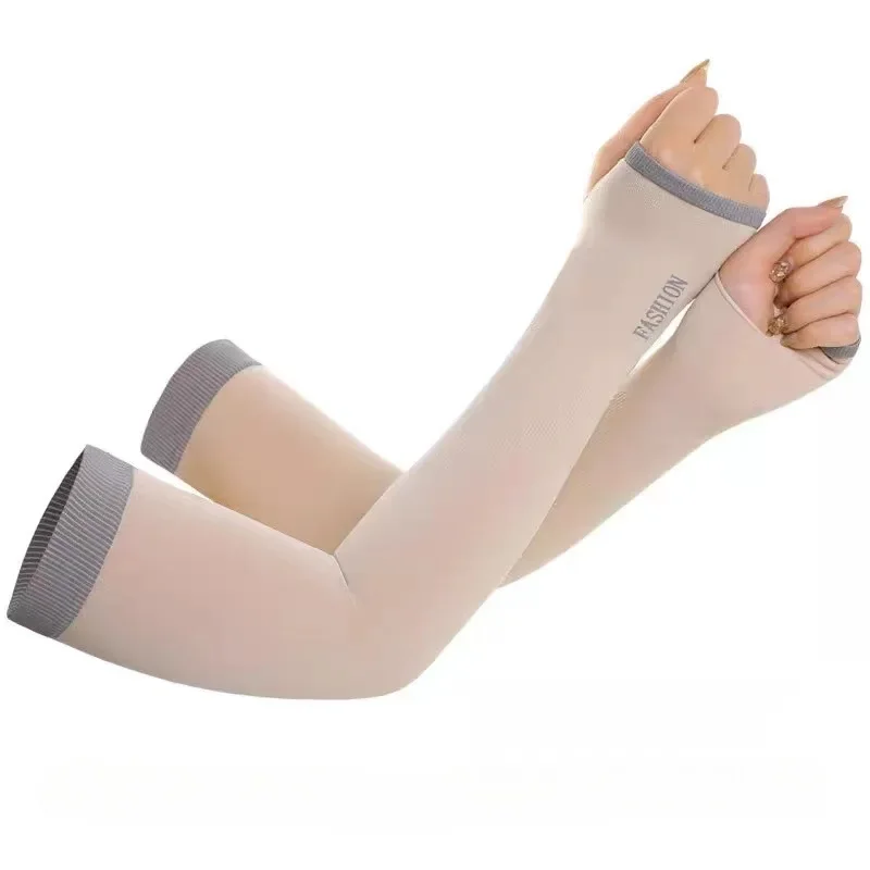 ผ้าไหมน้ําแข็งแขนผู้หญิงฤดูร้อนป้องกันแสงแดดผู้ชายตกปลาขี่จักรยานBreathableสองนิ้วถุงมือกันลื่นแขนอุ่นขับรถแขน