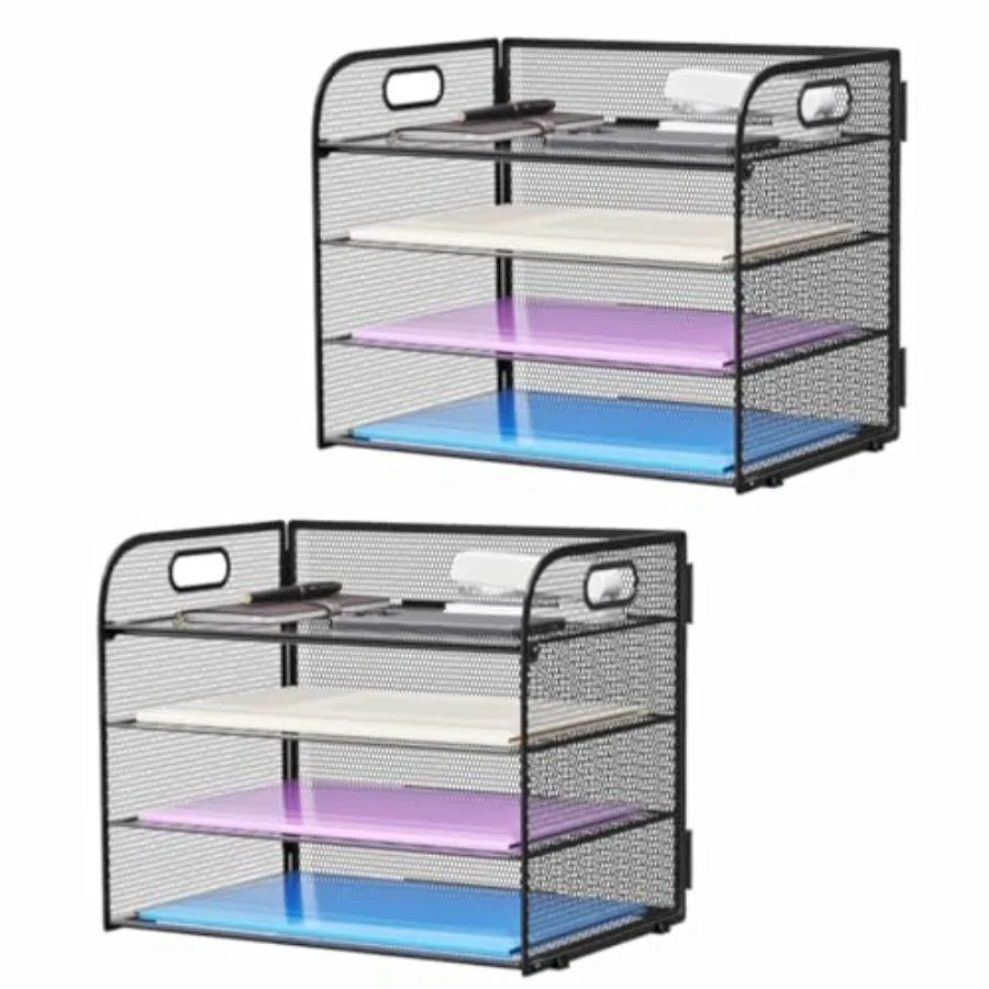 

2 Pack 4 Tier Paper Organizer Letter Tray - Mesh Desk File Organizer with Handle, Paper Sorter Organizer for Letter/A4 Office F