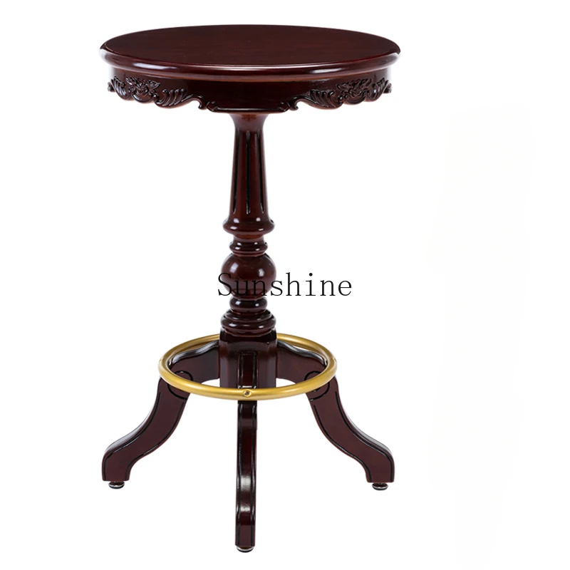 European retro round solid wood bar luxury, family high table and chair combination