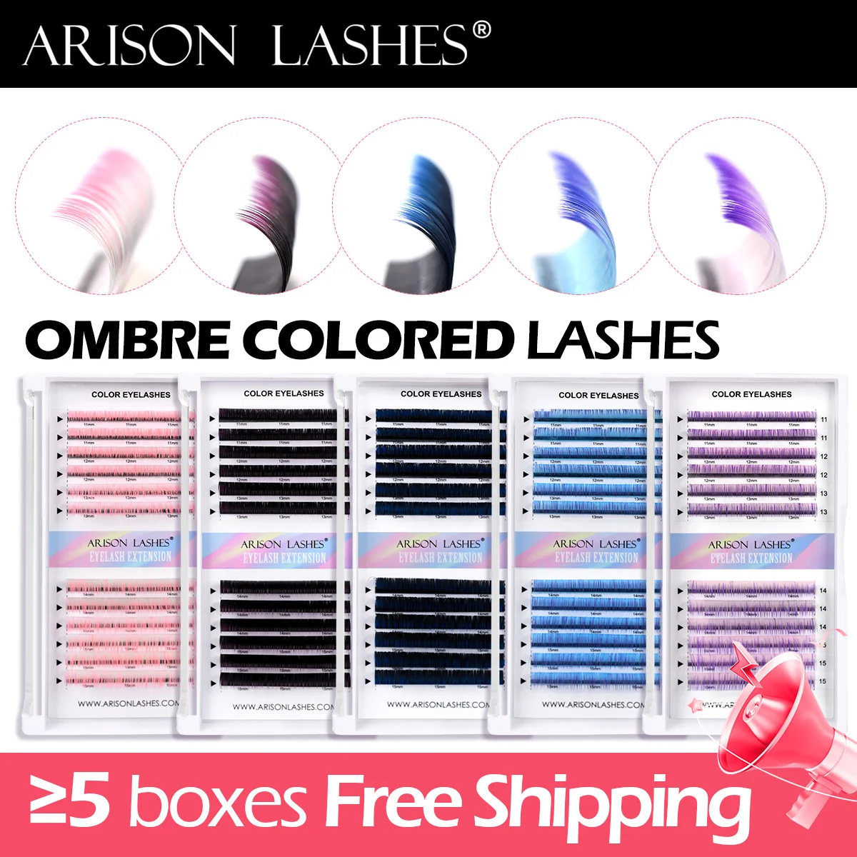 ARISON pestañas clásicas de colores ombré gradiente azul púrpura blanco rosa extensión de pestañas individuales pestañas de visón sintético