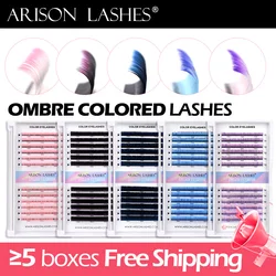 ARISON Ombre Colored Classtic Lashes Gradient Blue Purple White Pink Color Eyelash Extension Individual Faux Mink Eyelash