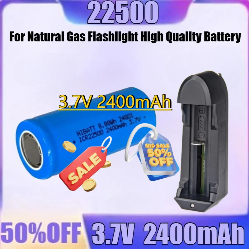

For Natural Gas Flashlight High Quality Battery New 22500 3.7V Lithium Battery + Charger ICR22500 Replaces 3 AAA Dry Batteries