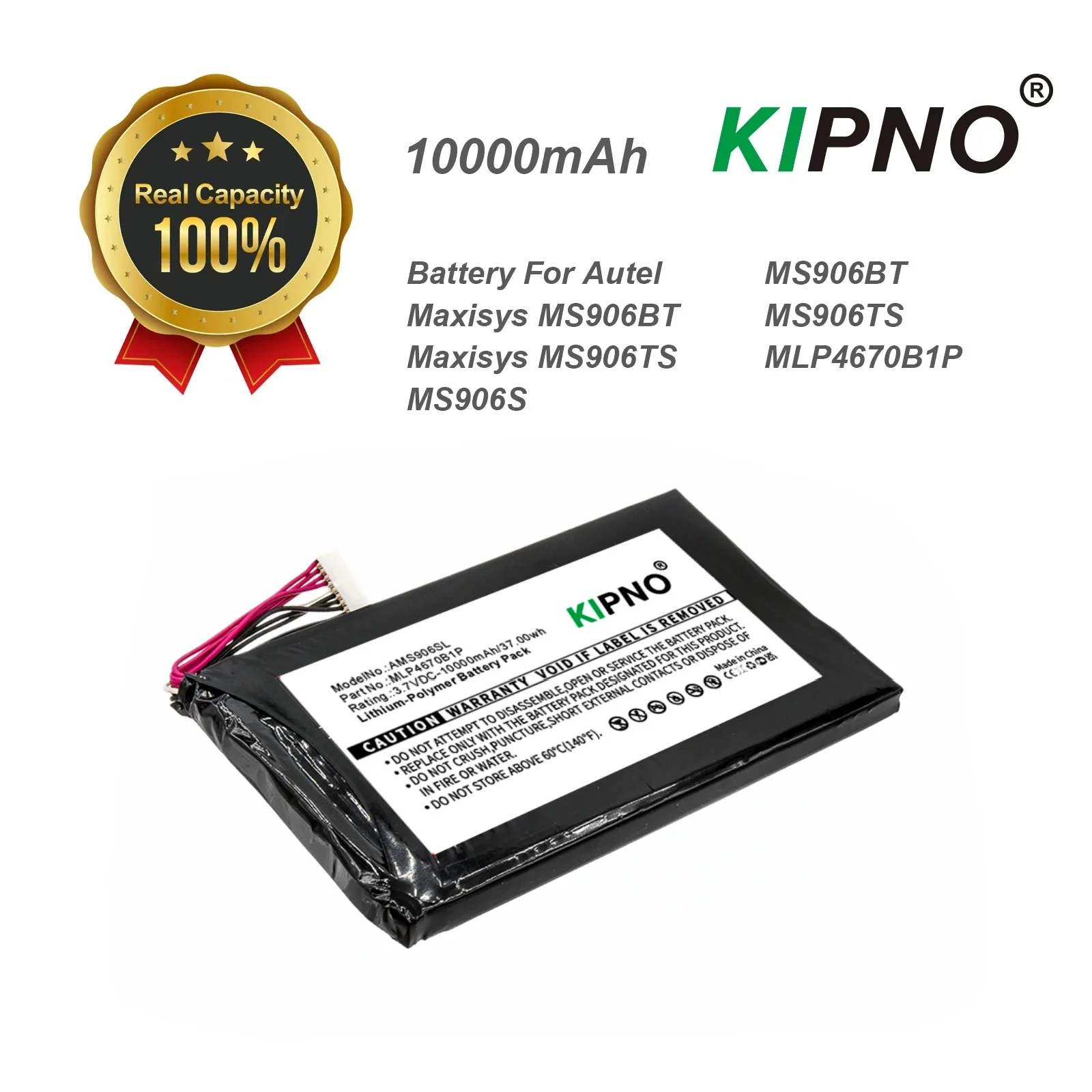 KIPNO 10000mAh 3.7V Diagnostic Scanner Battery Compatible with Autel Maxisys MS906BT MS906TS MS906S MLP4670B1P