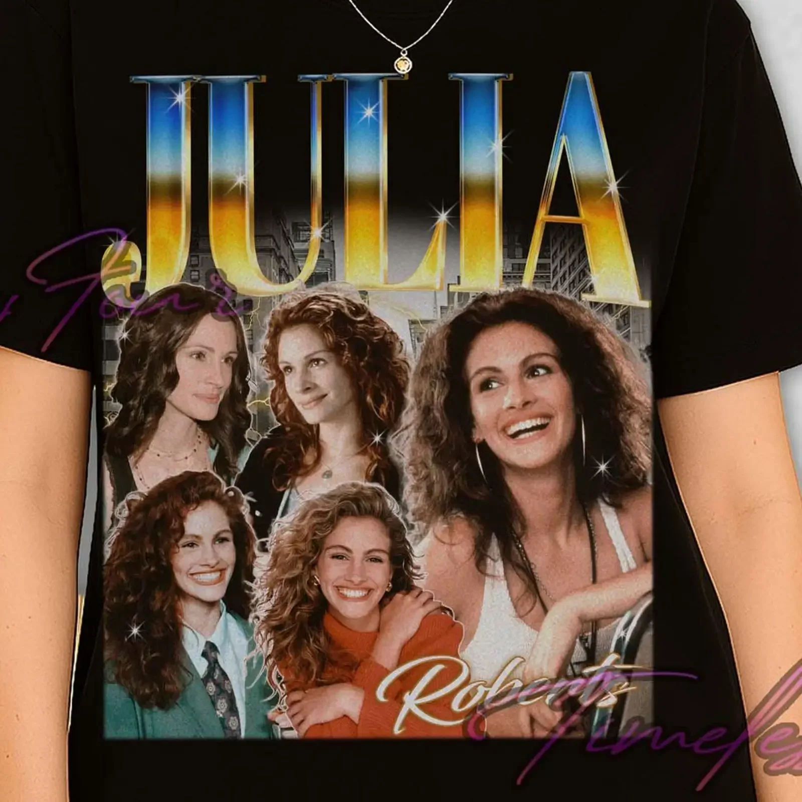 Vintage Julia Roberts Bootleg T Shirt 90s Retro Actress Fan Merch Pretty Woman Movie Casual  vintage Washed designer clothes