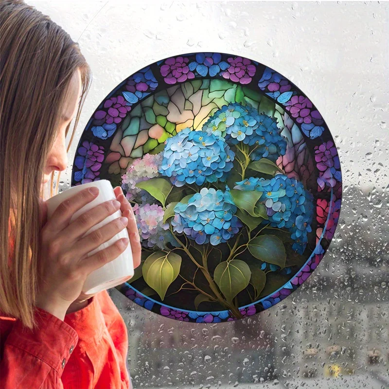 สติ๊กเกอร์ติดกระจกหน้าต่างกระจกลายดอกไฮเดรนเยียดอกไม้สีน้ำเงินม่วงสติกเกอร์ไฟฟ้าสถิตกันการชนติดสติกเกอร์ติดกระจกแบบคงที่ #38