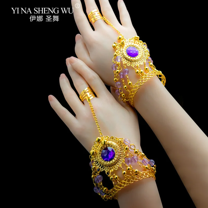 Pulseira de dança indiana, acessórios de dança do ventre, joias indianas, mulheres, performance de palco, corrente de cabeça, brincos, conjuntos de colar