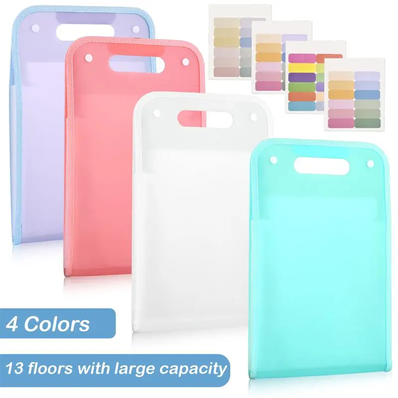 13 Pocket File Folders Portable A4 Letter Size Macaron Color Accordian Document Organizer for Classroom Office Home Storage