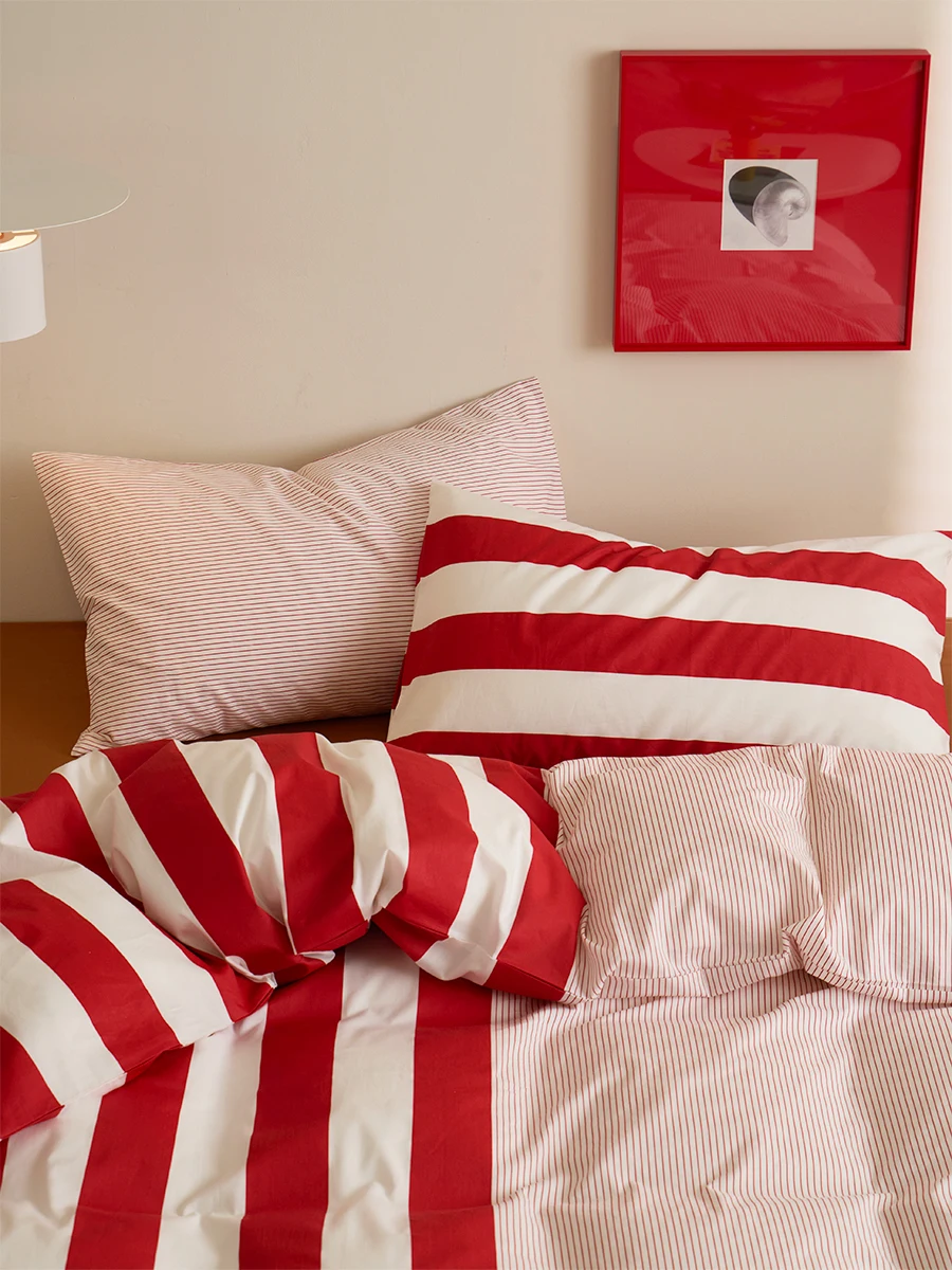 

Modern mat Red Stripe Pure Cotton Duvet Cover Single Piece Double Stitched Cotton Bedding Quilt Cover eet Set