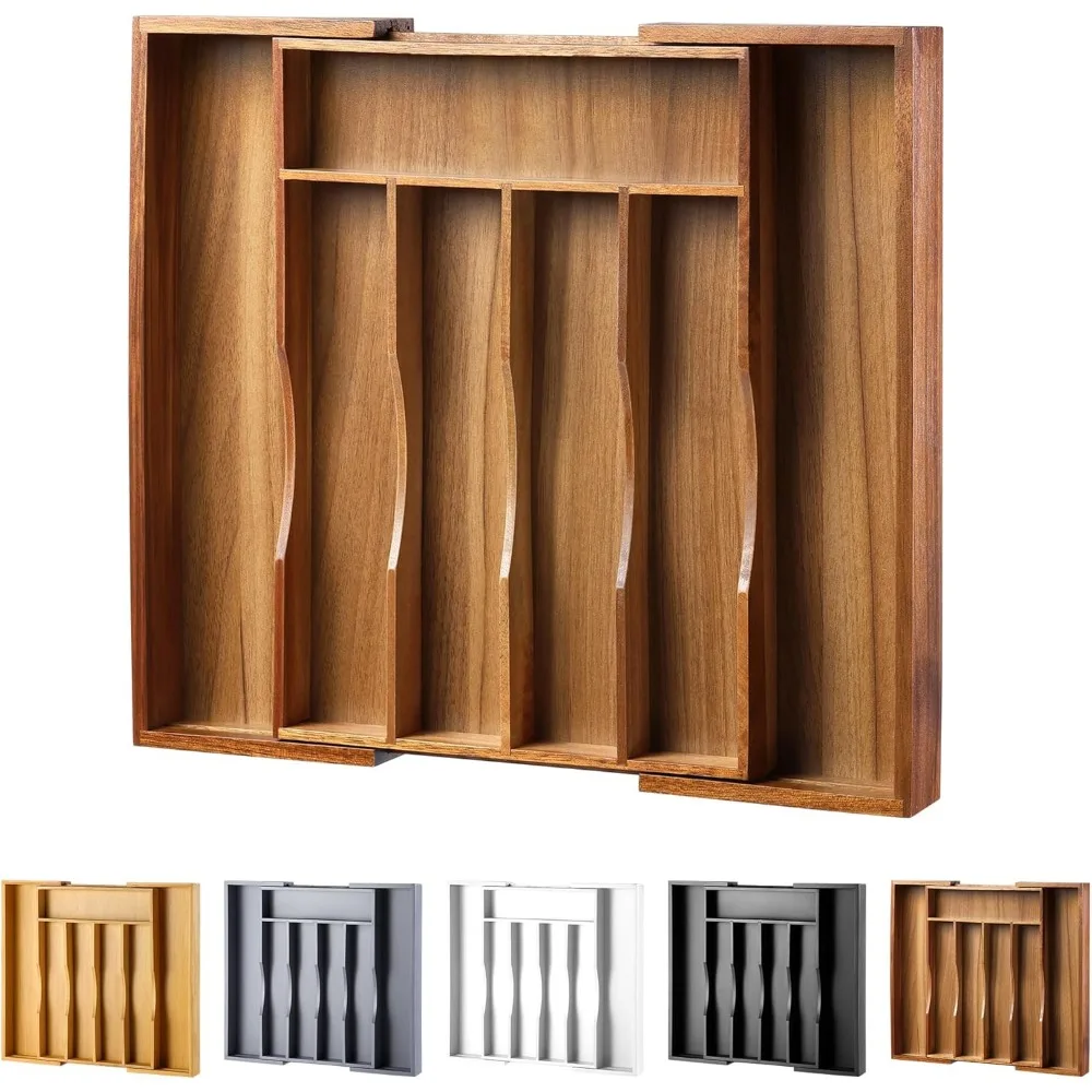 

Расширяемый кухонный органайзер из акации для столовых приборов и посуды, регулируемый поднос для столовых приборов из дерева акации в ящике для столовых приборов