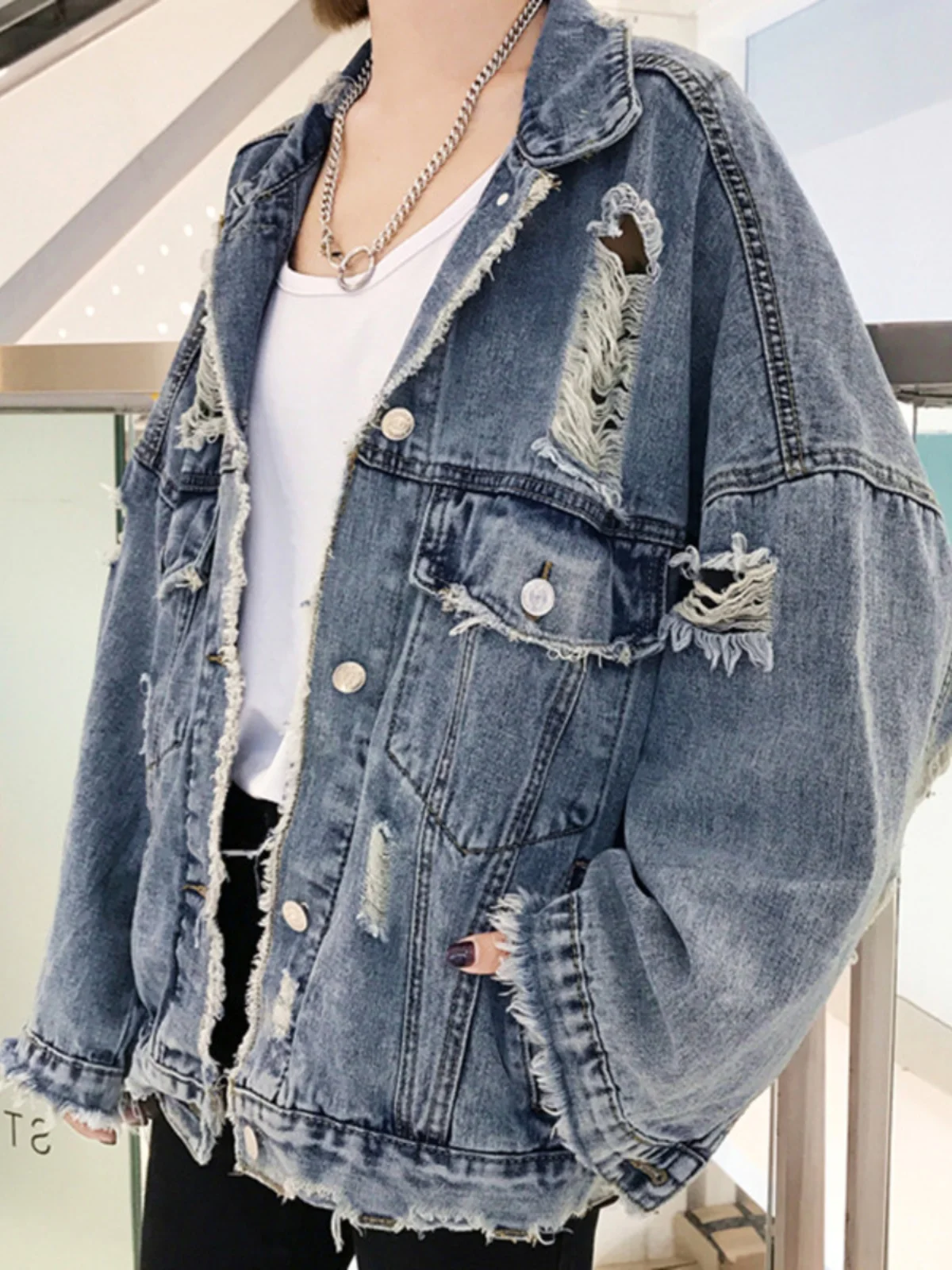 جايت رجالي فضفاض مناسب من قماش الدنيم المتعثر الكوري Sle ملابس غير رسمية للشارع Jaet ملابس خارجية عصرية شبابية من ألياف البوليستر #4