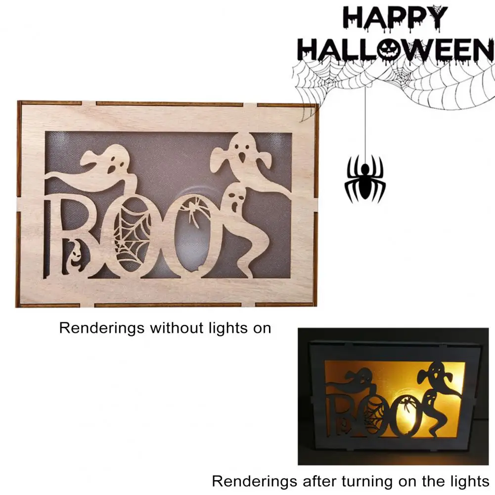 

Halloween Ornament Handcrafted Wood Decoration Spooky Stylish Halloween Led Wooden Ornaments for Haunted Home Decor Durable