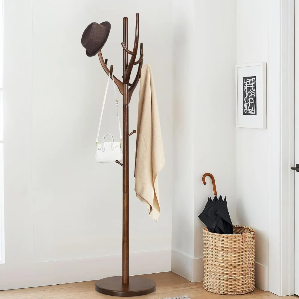 

Wood Coat Rack, Coat Tree Freestanding Wooden Coat Rack Stand with 12 Hooks