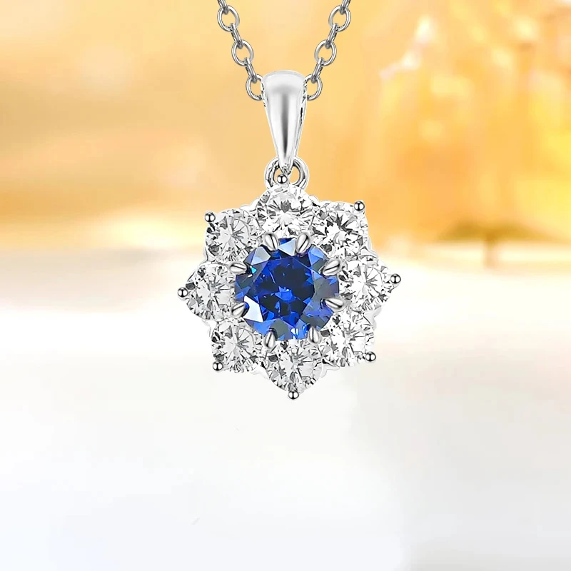 

Fashionable and luxurious niche design, sunflower blue treasure 925 sterling silver pendant set with wedding jewelry wholesale