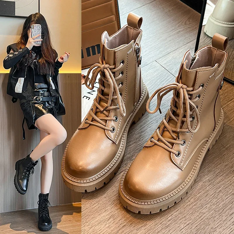 2024 Autumn/Winter New Handsome British Style Side Zipper Short Boots for Women Thick Bottom Fashion Casual Boots boots women