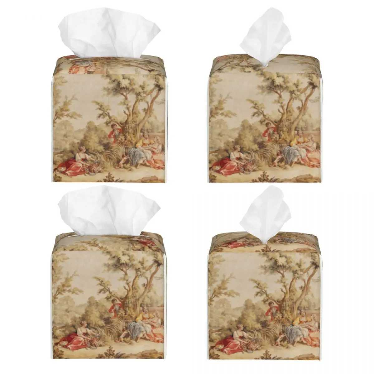 Custom Aubusson Tapestry French Tissue Box Cover Square PU Leather European Floral Flowers Facial Tissue Box Holder for Toilet