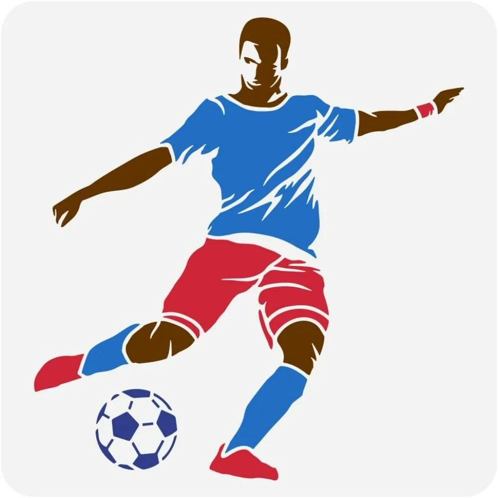 Football Player Painting Stencil 11.8x11.8 inch Reusable Soccer Sports Drawing Template Football Sporter Stencil Sport Theme