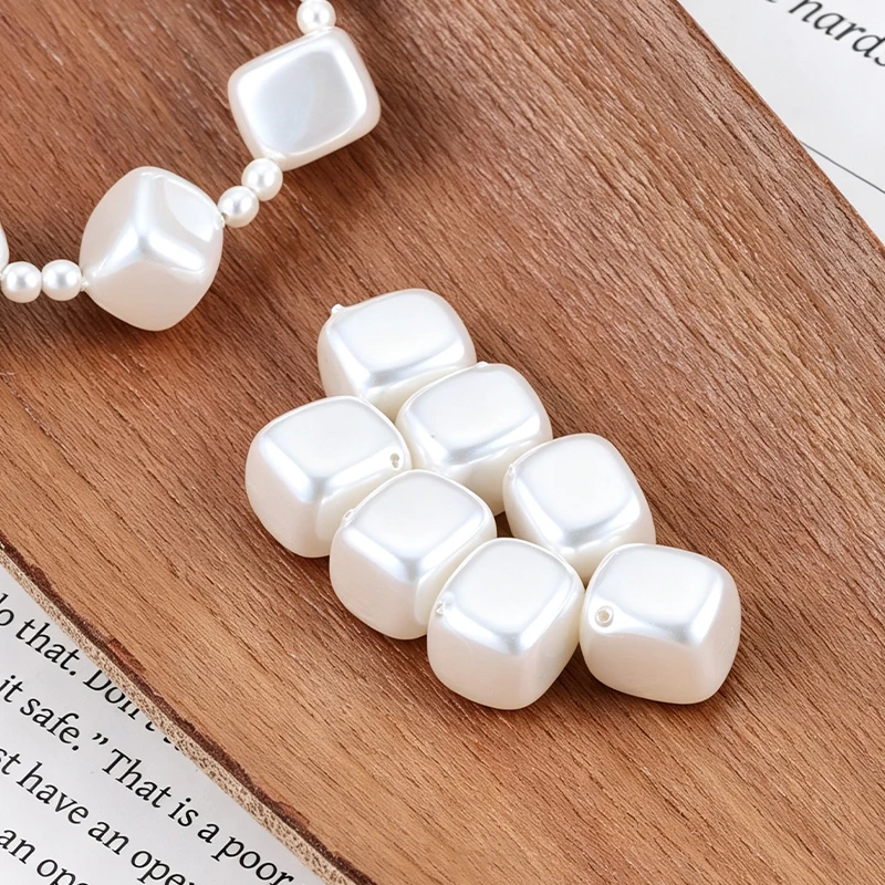 Square Imitation Pearl Beads Large Hole Cushion Shape Pearl Spacer Beads for DIY Bracelet Necklace Jewelry Making Accessories