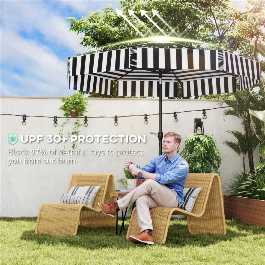 

8.6FT Patio Umbrella UPF 30+ Outdoor Market Umbrella 2Tier Vented Patio Table Umbrella with Crank 8 Ribs Tiltable Porch Umbrell