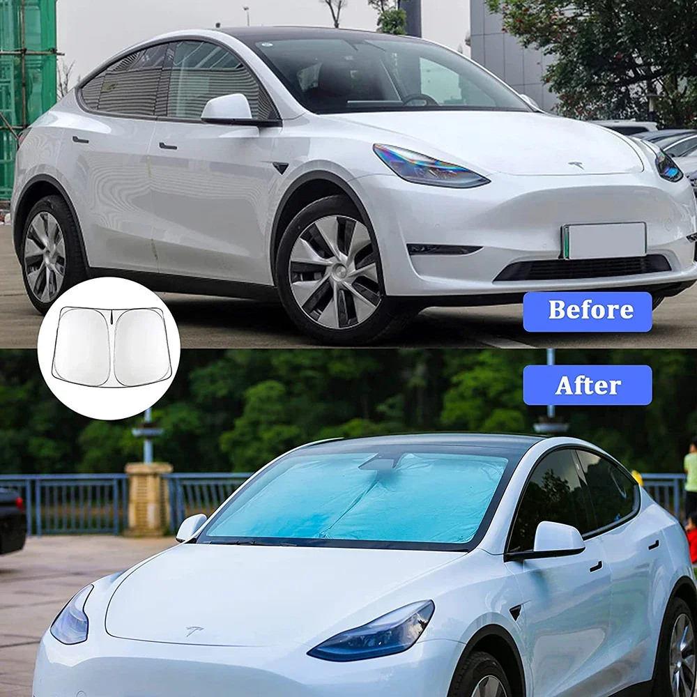 Car Windshield Sun Shade Covers Visors Front Window Sunscreen Protector Parasol Coche For Tesla Model 3 Y Sunshade Accessories image 6